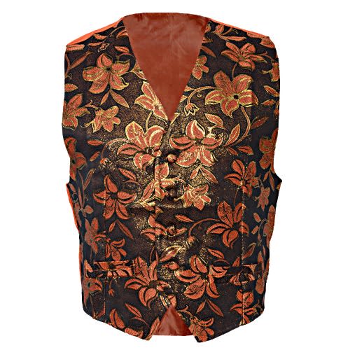 Uniquely Detailed Floral Waistcoat - Orange & Brown - MWC-1369
