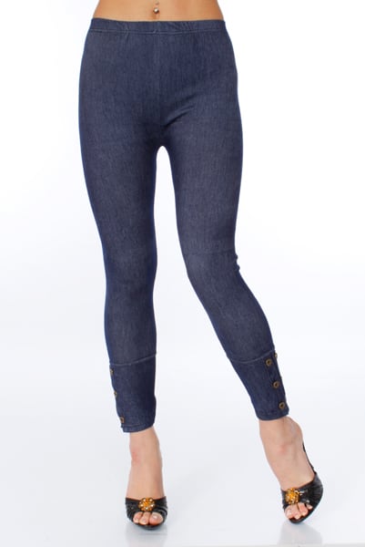 Double Row Buttons Cuffs Jeggings | Navy Blue