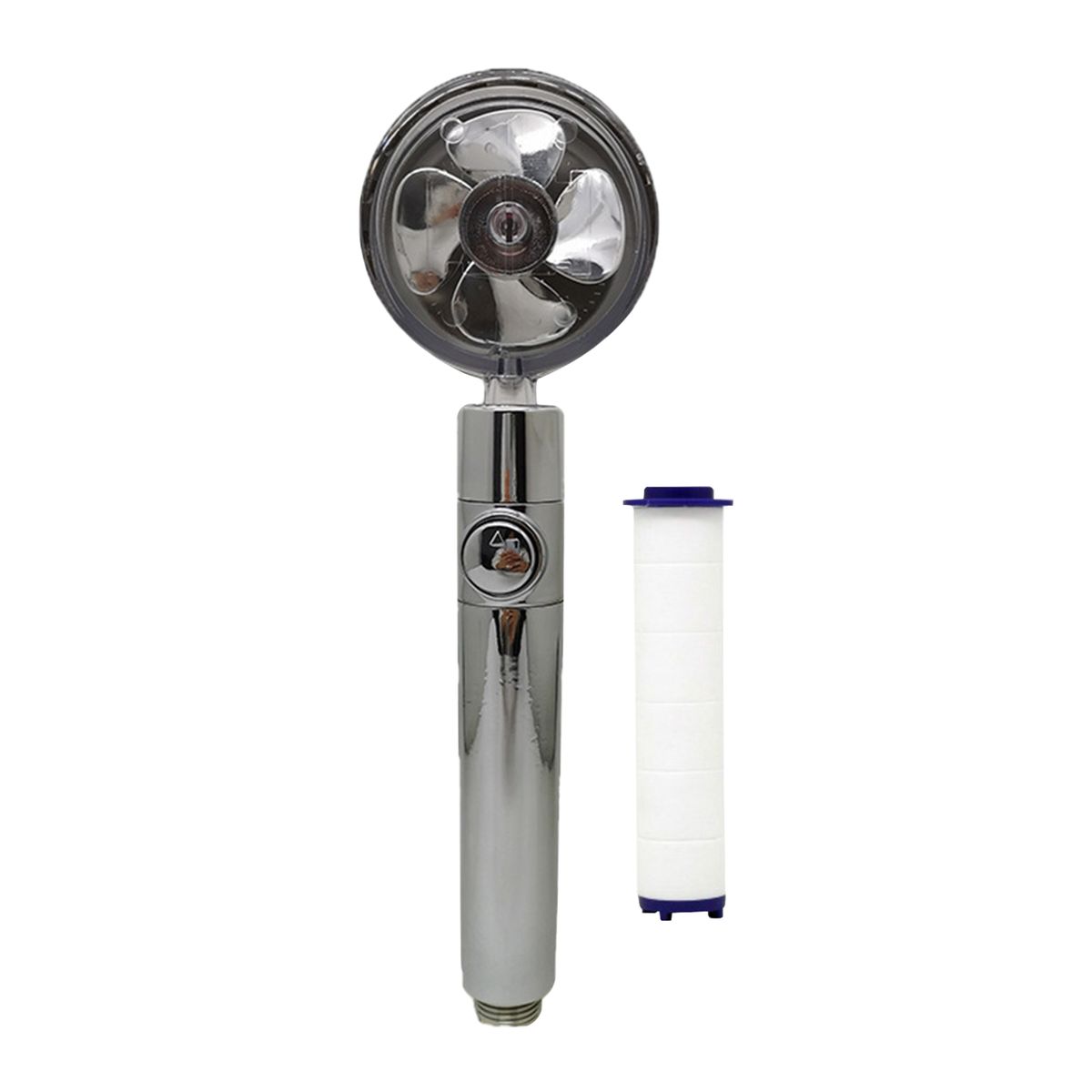 High Pressure Turbo Fan Shower Head With Filter - Handheld Shower System With Hose, Bracket & Loofah, 360° Rotation