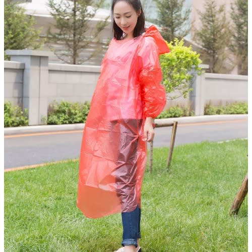 Unisex Transparent Pocket Rain Coat With Hood- Red