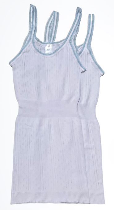 2 Pack Girls White Singlet- Blue Trimmings