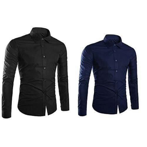 Men's  Formal Shirt -Black/ Navy Blue - Set Of 2