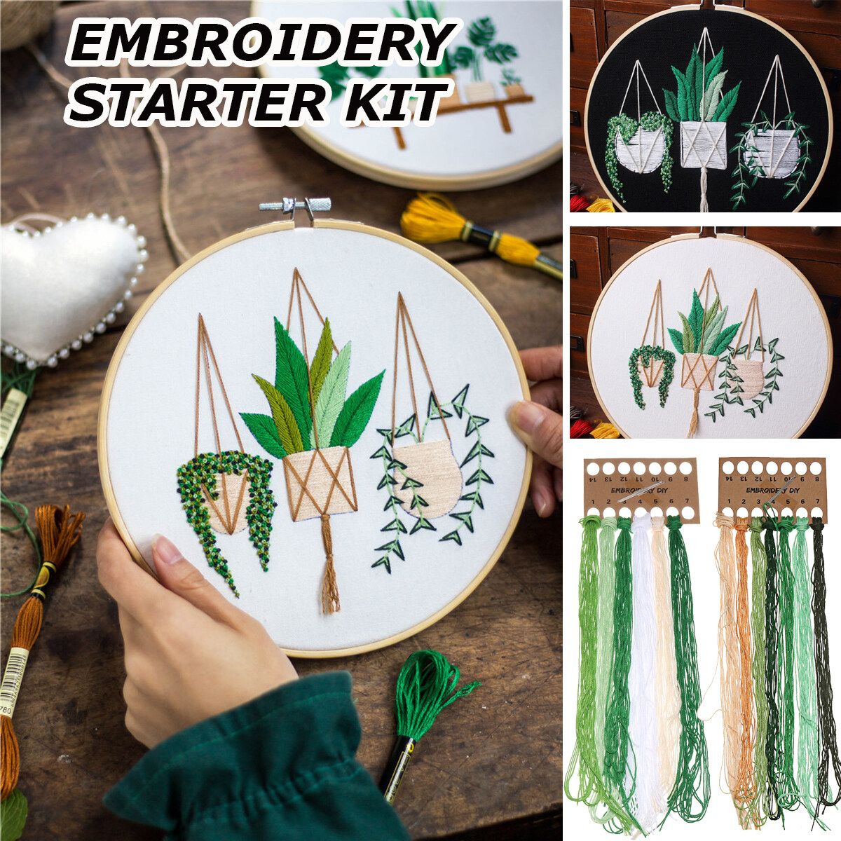 DIY Embroidery Starter Kit Plant Pattern Cross Stitch Needlework Without Hoop Pattern 2