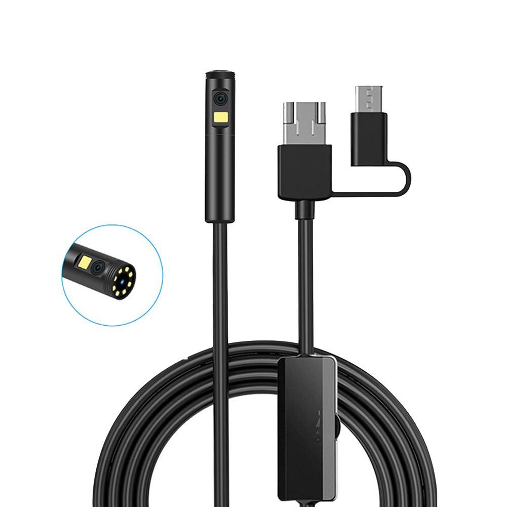 HD 1080P Dual Lens Endoscope Camera 9 Soft Wire USB Type-C PC IP68 Waterproof Pipeline Inspection Borescope-1M