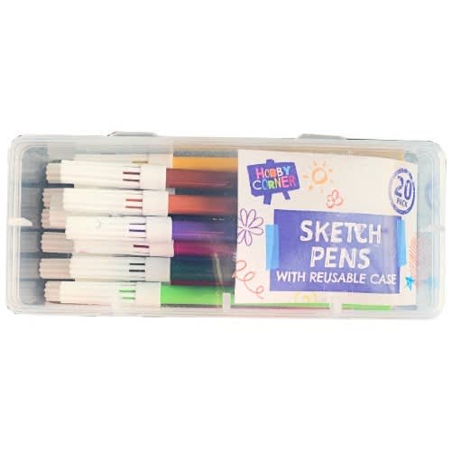 Sketch Pens With Reusable Plastic Box - 20- Pack By Hobby Corner