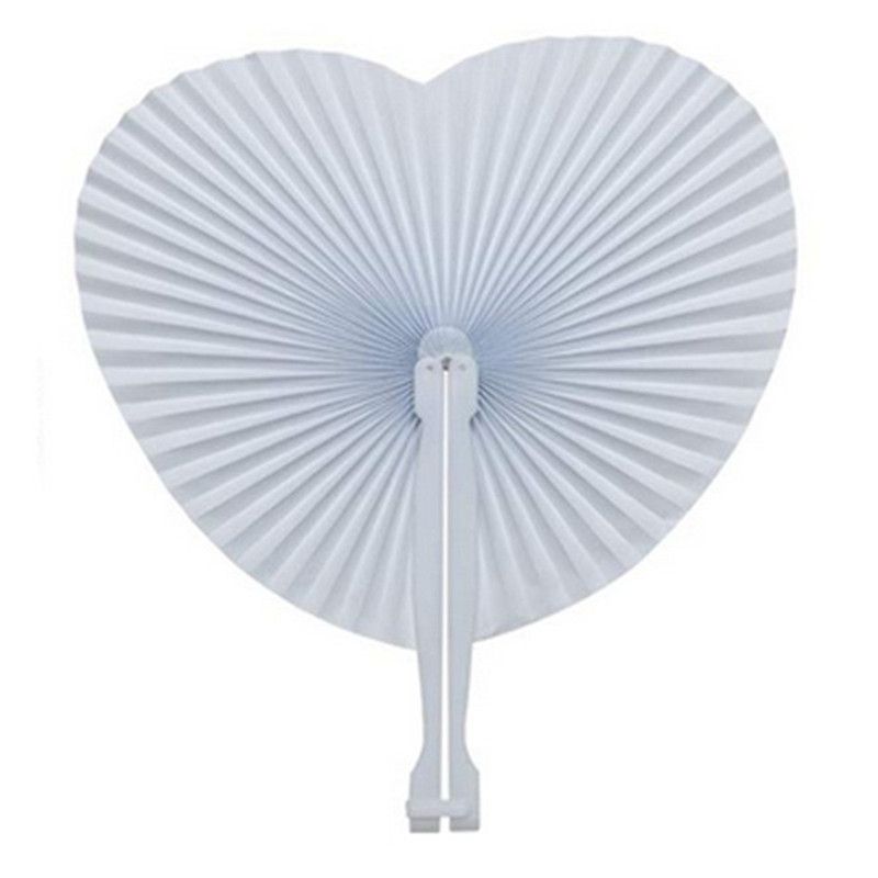 Creative Paper White Party For Hand Folding Folding Heart-shaped Wedding 1Pcs Birthday Plastic Chinese FanRound Fans Fan Handle