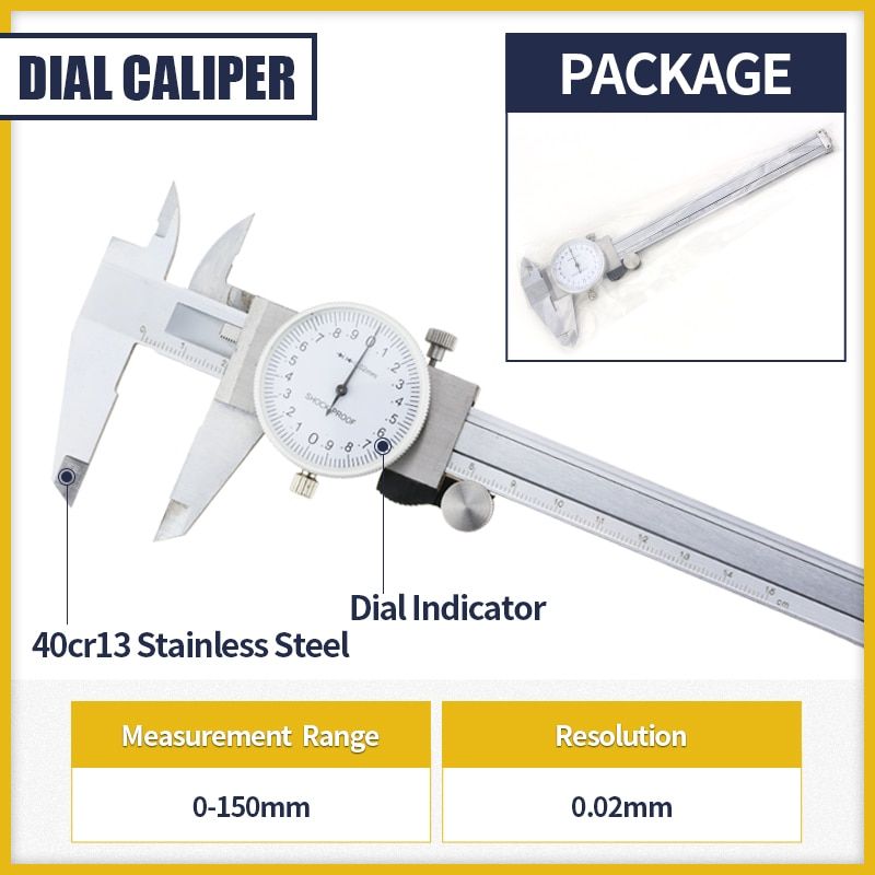 IP54 Digital Caliper Metal Ruler Gauge Stainless Steel Electronic Vernier Calipers Micrometer Depth Measuring Tools 6In/150mm Dial Caliper