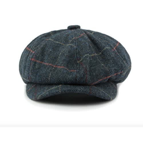 Mens' Plaid Octagonal Panama Hat Cap - Blue