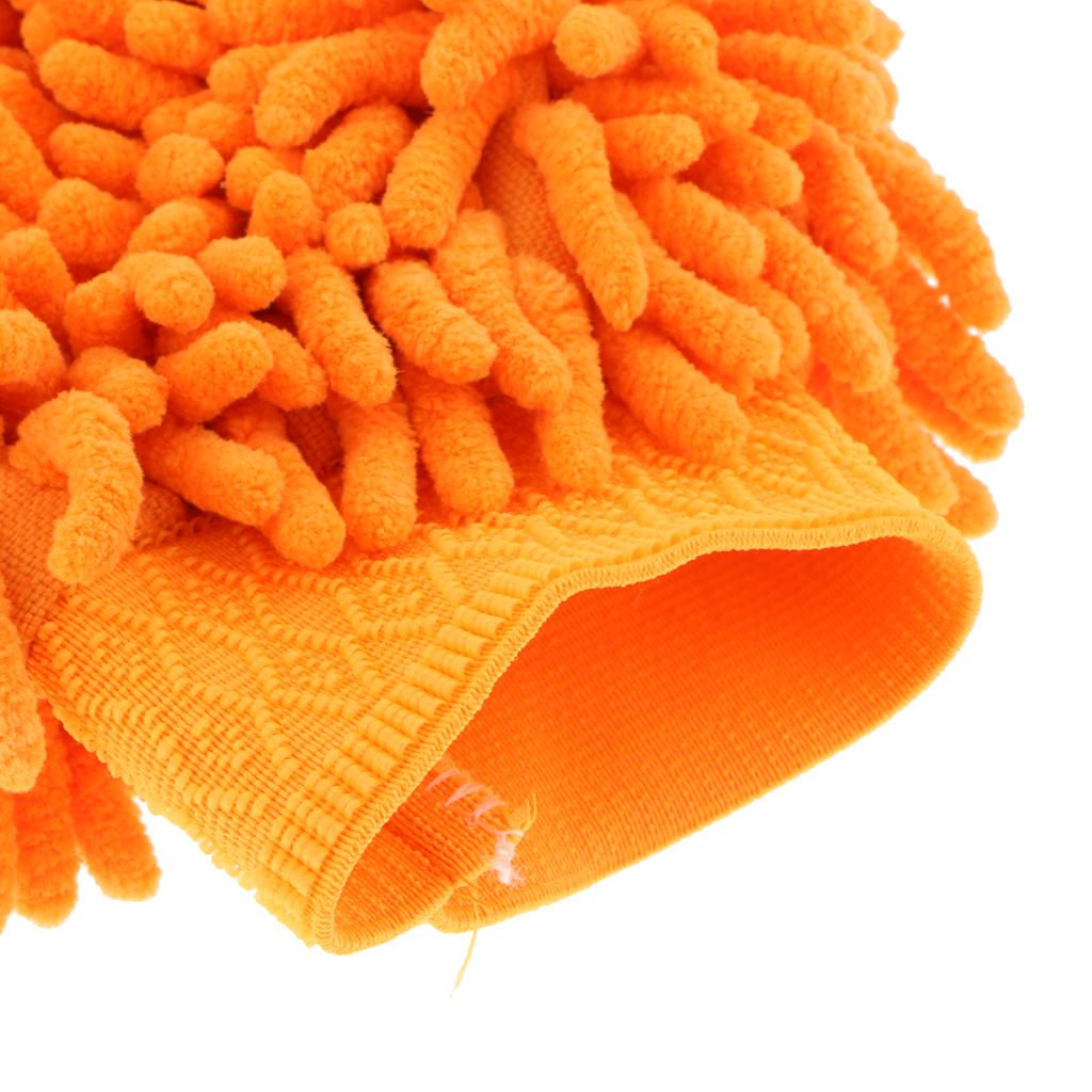 Microfiber Car Wash Washing Cleaning Glove Dual Sided Chenille Orange