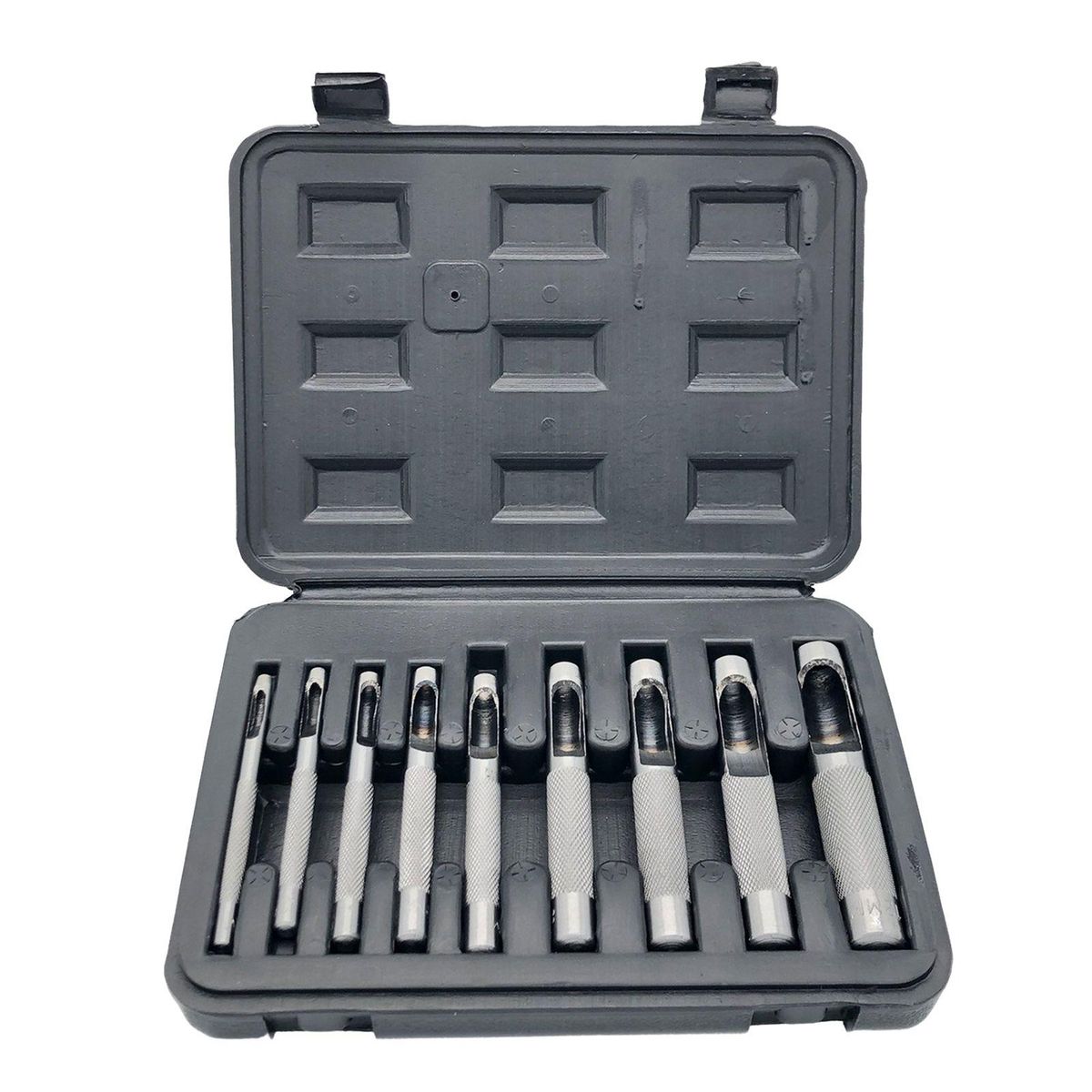 9pcs Leather Hollow Punch Set Leather Hole Punch Tool 3-12mm DIY Leathercraft Tool with Toolbox for Leather Belt Bag