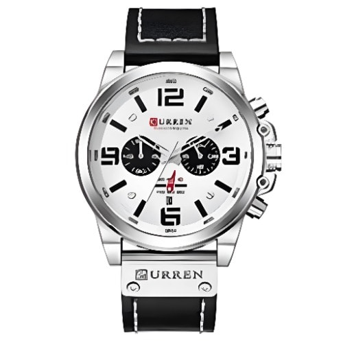 Mens Leather Strap Watches - Chronograph Classic Casual Stainless Steel Case -  Black