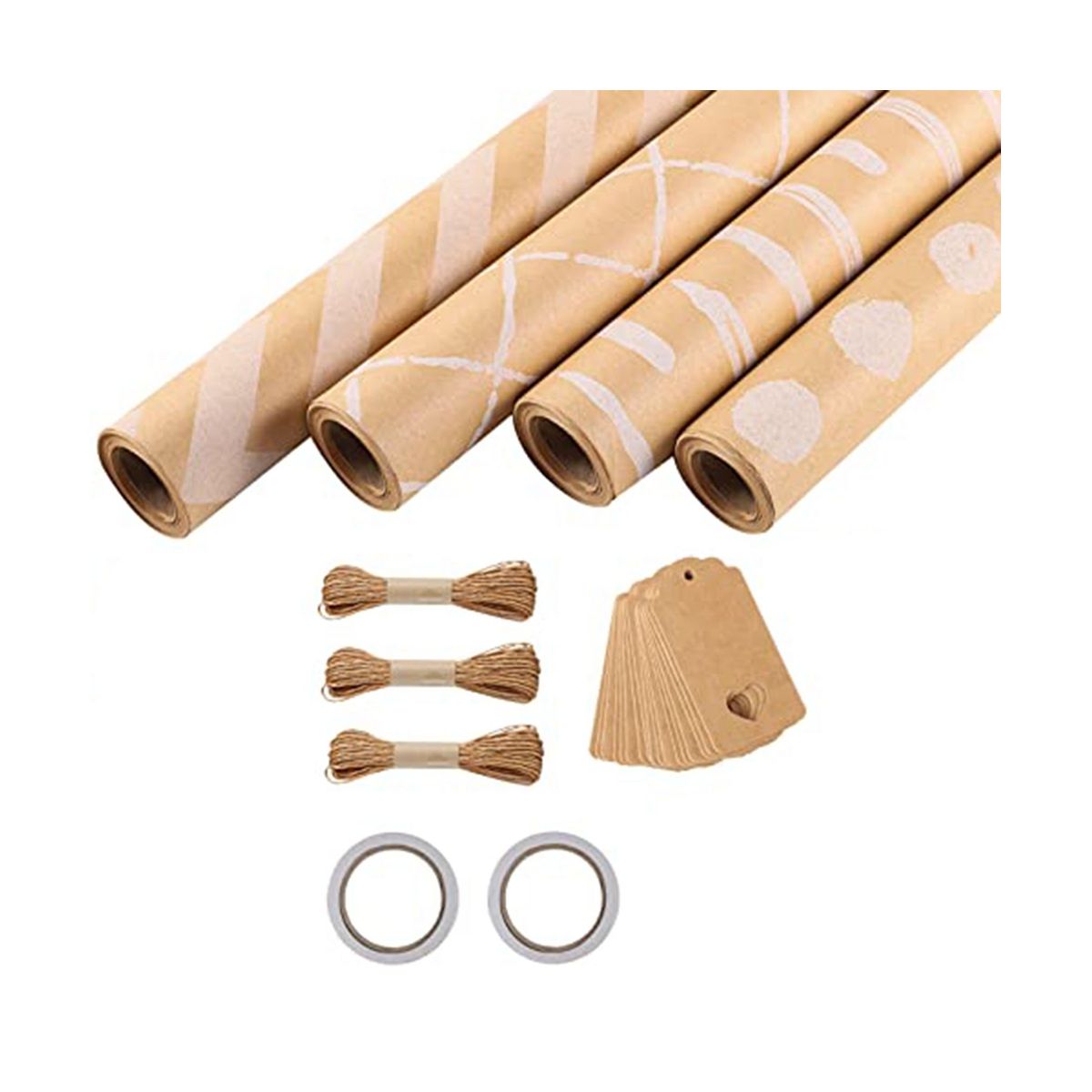 4 Roll Wrapping Paper 43 x 300 cmRoll Wrapping Paper Set with 2 Adhesive Tapes 3 Ropes 20 Kraft Paper Tags