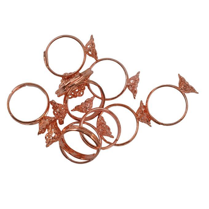 10 Pieces  Adjustable Ring Filigree Settings Blank/Base Rose Gold