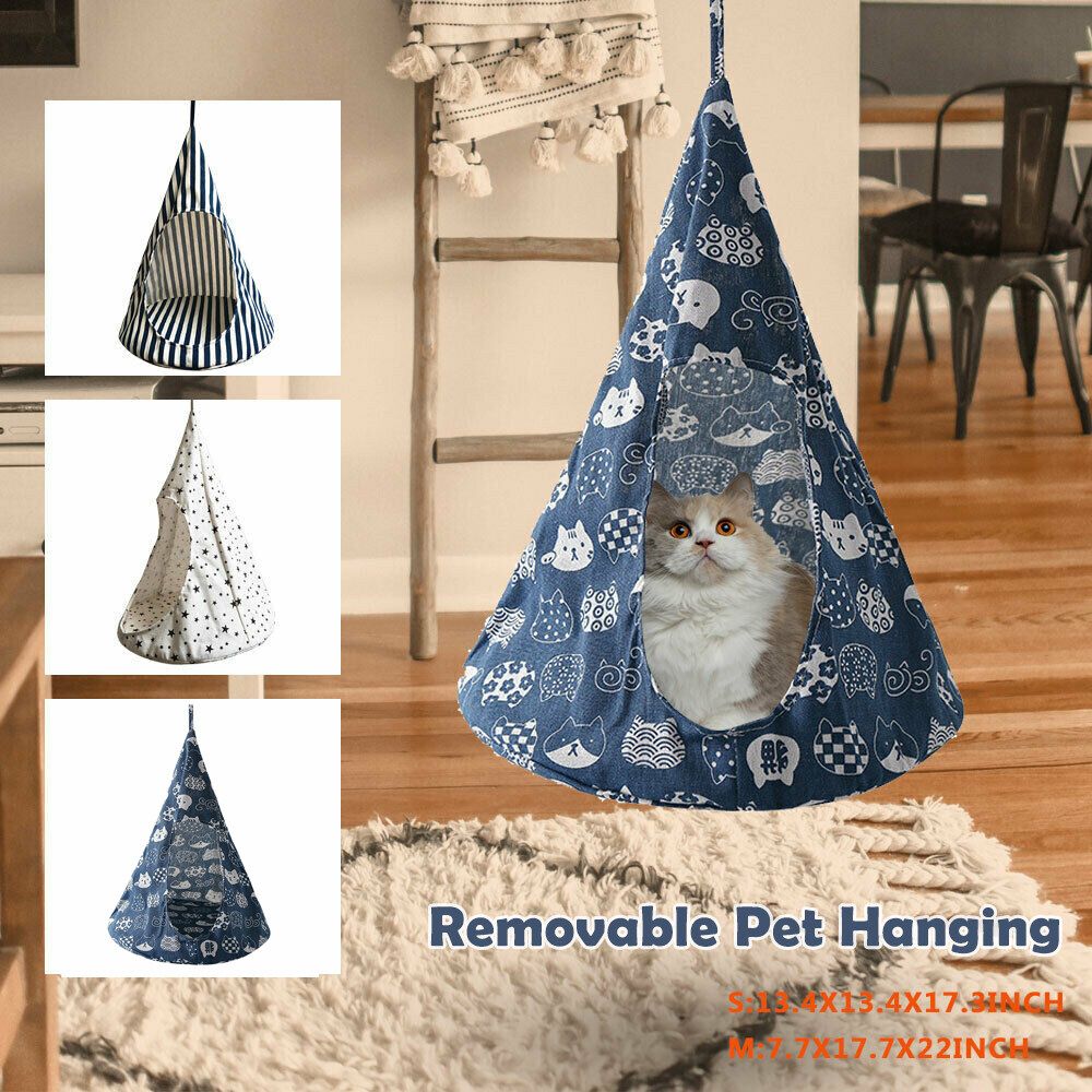 Newest Creatives Removable Pet Cat Conical Sleeping Bed Basket Hammock Bed Mats Window Comfortable Cage Cat Hammock Without Rims Blue