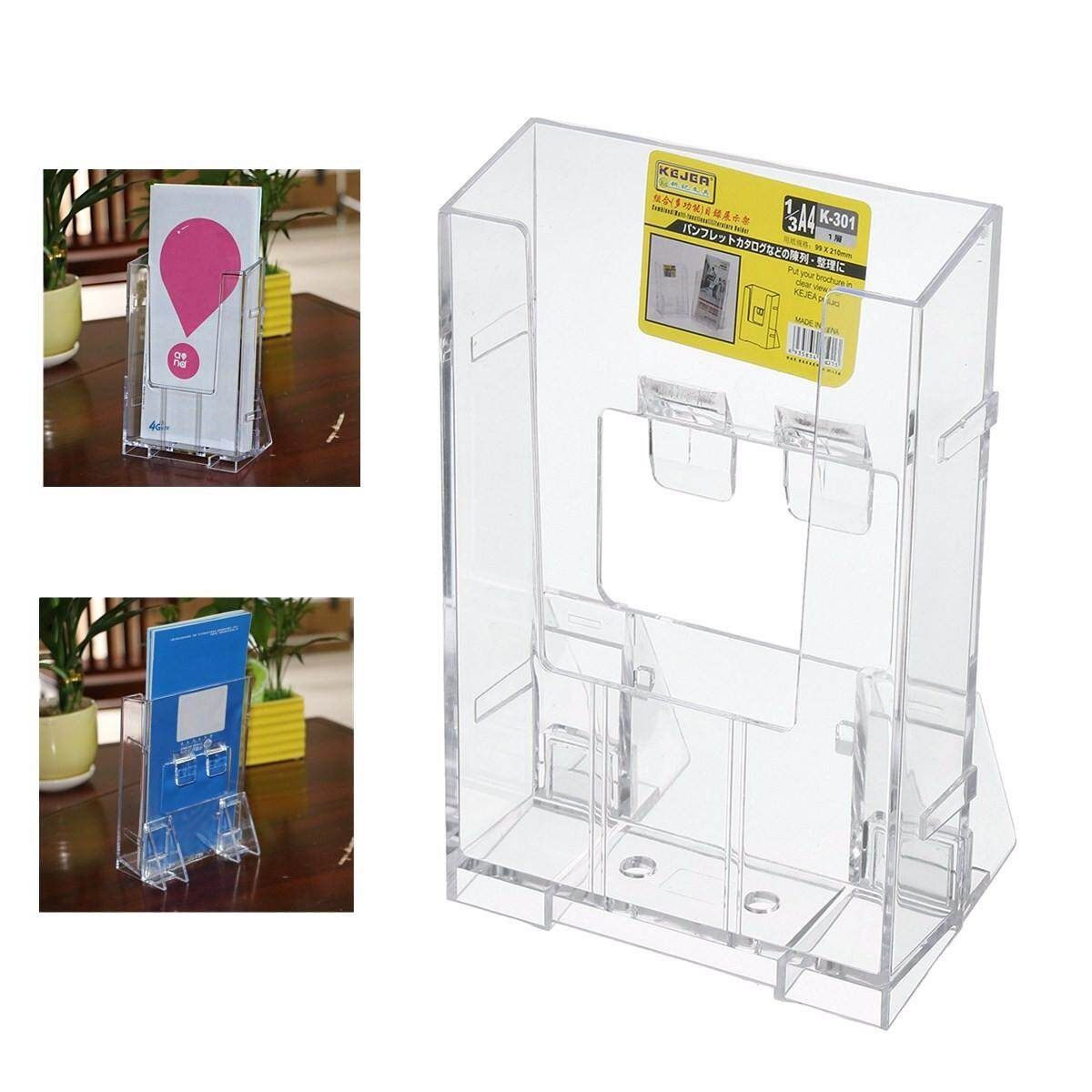 Clear Acrylic Business Card Holder Brochure Desk Stand Pamphlet Display 1/3 A4 - Intl