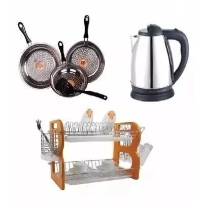 Fry Pan Set, Dish Rack And Electric Jug Bundle