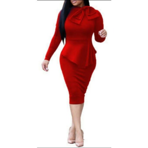 Red Long Sleeve Corporate Midi Dress