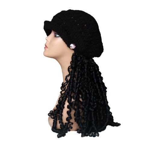 Handmade Crochet Wig Cap With Curly Hair By Kellyz Africana- Black