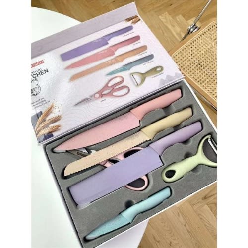 6 In 1 Corrugated Everrich Colorful Stainless Steel Knife Set Kit