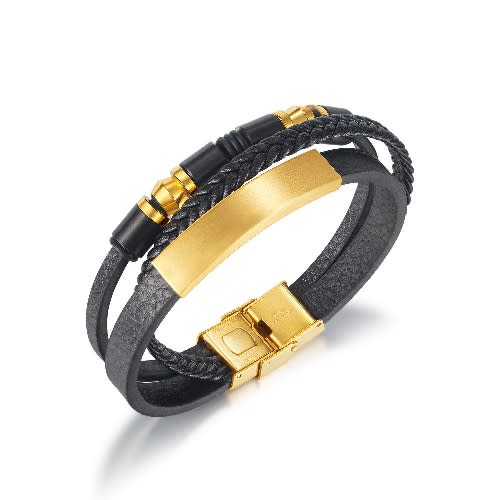 Leather All Match Bracelet Black With Gold