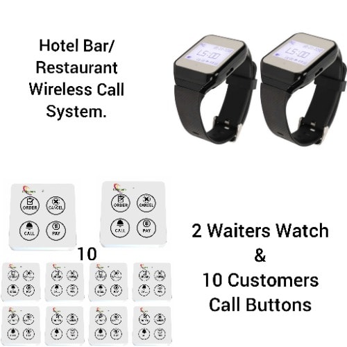 Hotel Restaurant/bar Waiters/customers Service Wireless Call System 10 Buttons&2watch Pack