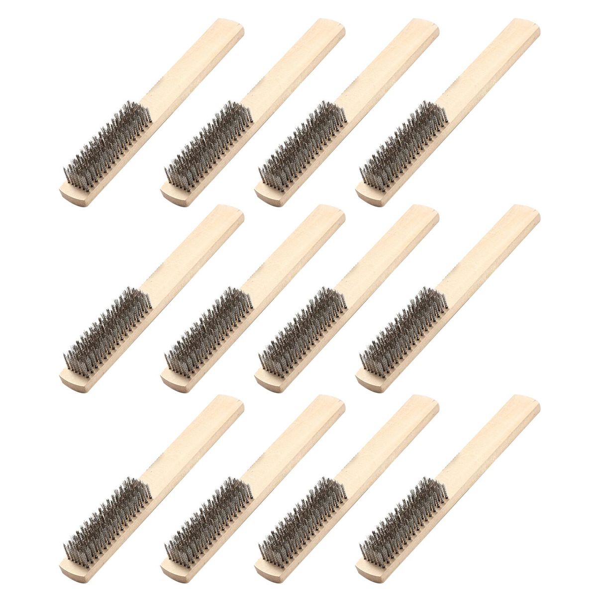 12 PCS Wire Brush Set with Wood Handle Stainless Steel Wire Scratch Brush for Cleaning Rust Removal