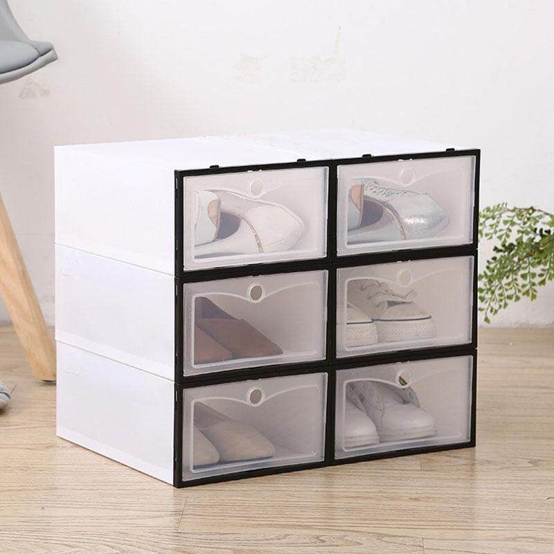 1Pcs Nordic Foldable Plastic Shoe Dustproof Tidy Box Case Storage Organizer Stackable For Female Shoes Flip Women's Black Single Pack {30.5 * 20 * 12cm}