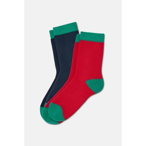 Boy's Organic Cotton Socks - 2 Pairs - Red & Navy