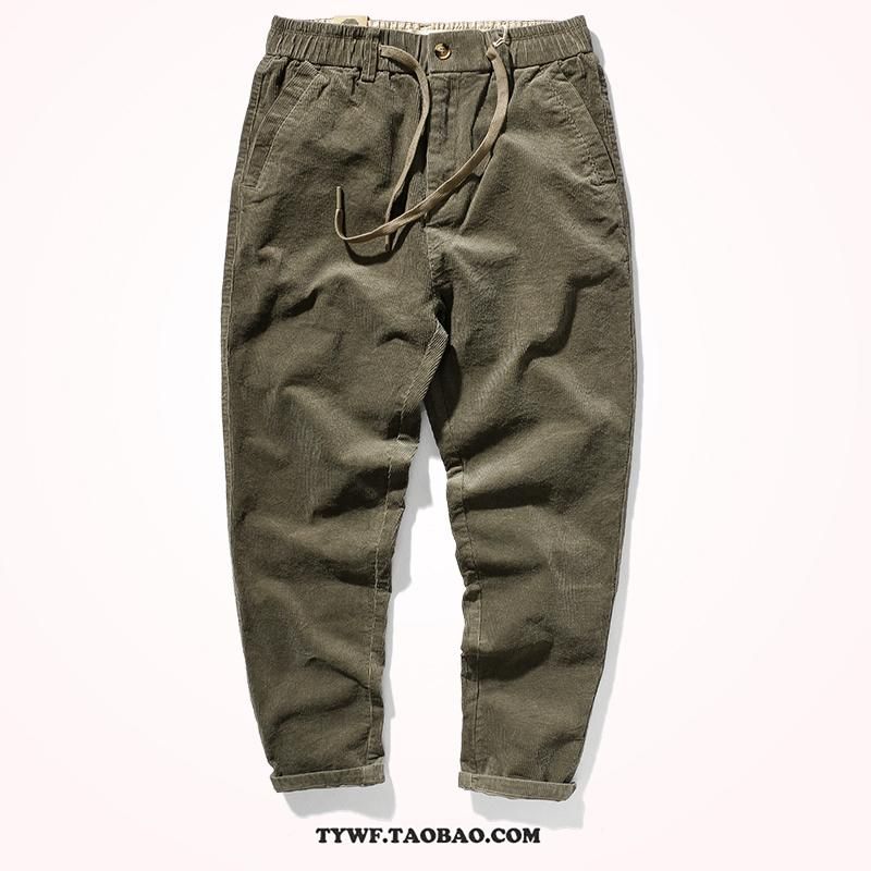 Casual pants with elastic waist cord for men Retro rogue trousers thick pants Elastic pencil autumn and winter