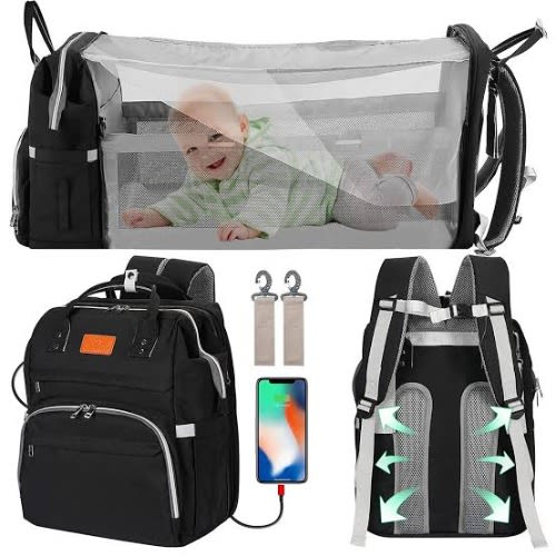 7 In 1 Foldable Baby Bed And Diaper Bag With Mosquito Net And Sun Shield