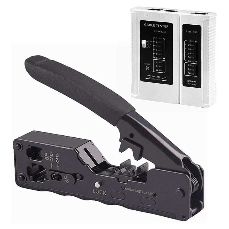CAT5 CAT6A CAT7 Modular Crimper (Black) With RJ45 RJ12 RJ11
