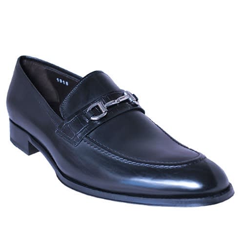 Calfskin with Strip of Patterned Leather Loafers - Black