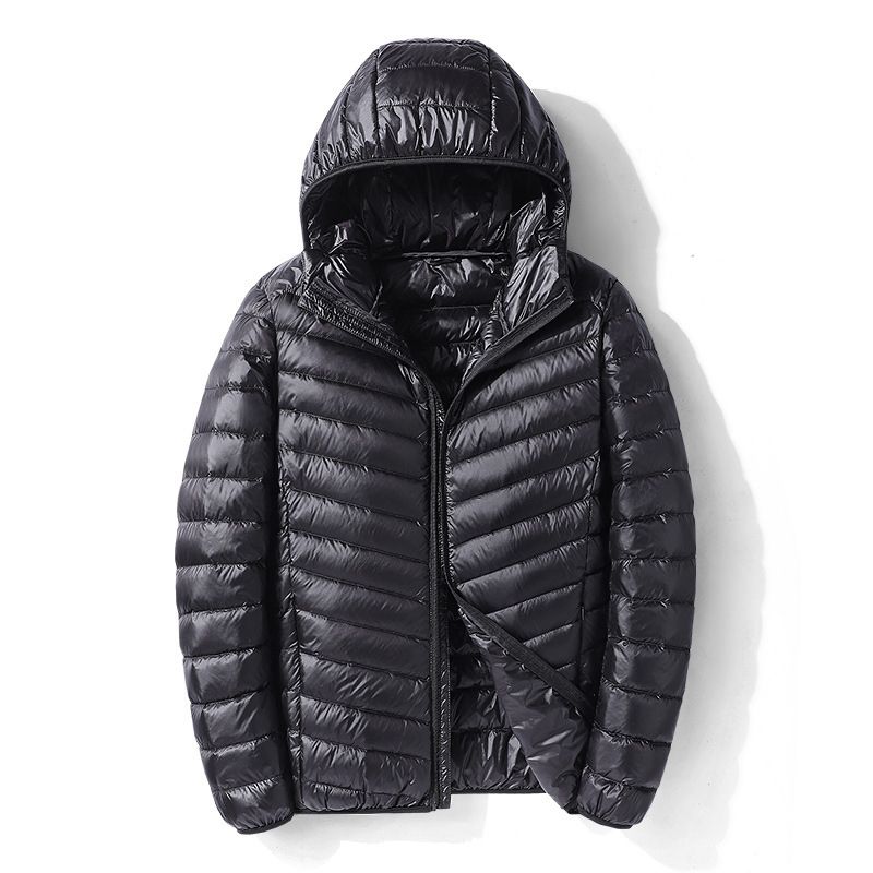 Hooded Down Jacket Ultralight Camping Trekking Hiking Waterproof - Black