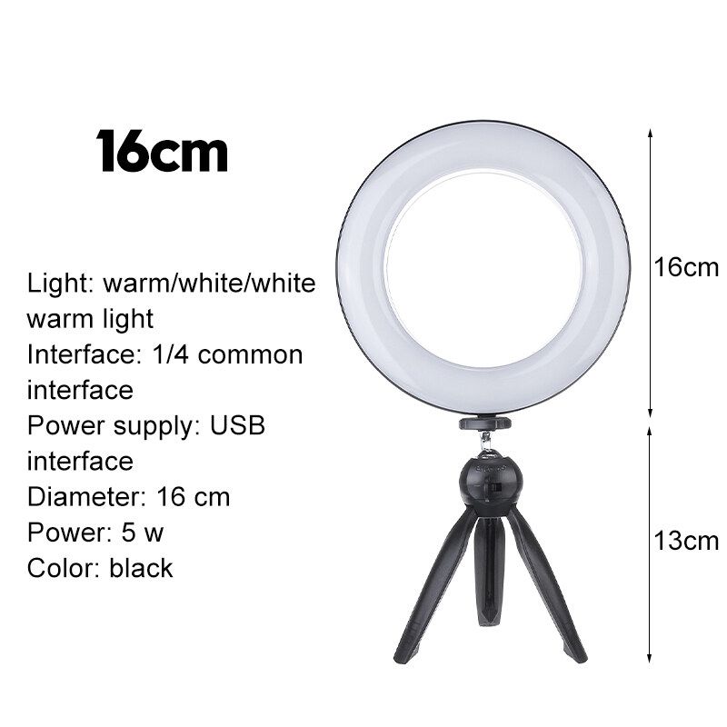 7inch 10X Magnifying Cosmetic Mirror Wall Mounted Adjustable LED Light Makeup Lamp 16cm Ring Light+Tripod