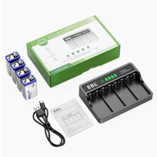 Intellicharger - Lcd Battery Charger With 9v Li-ion Rechargeable Batteries 600mah - 4Packs