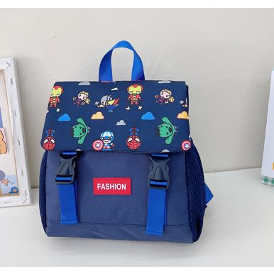 Toddlers Unisex Cartoon Character Trendy Light Weight School Bag -10.2" -navy