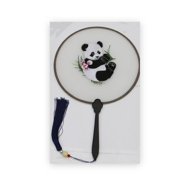 Double-sided Embroidery Fan-Giant Panda Pattern Chinese Classical Art Style, Exquisite Embroidery Craftsmanship, Meticulous Embroidery, Lively Stitches, Beautiful Patterns, And Ingenious Ideas, Good Gift