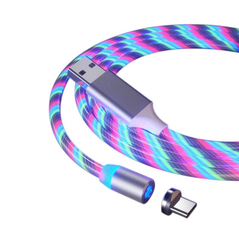 1PC Magnetic Charging Mobile Phone Cable Type C Flow Luminous Lighting Cable for Samsung Huawei LED Cable(1M Multicolor)