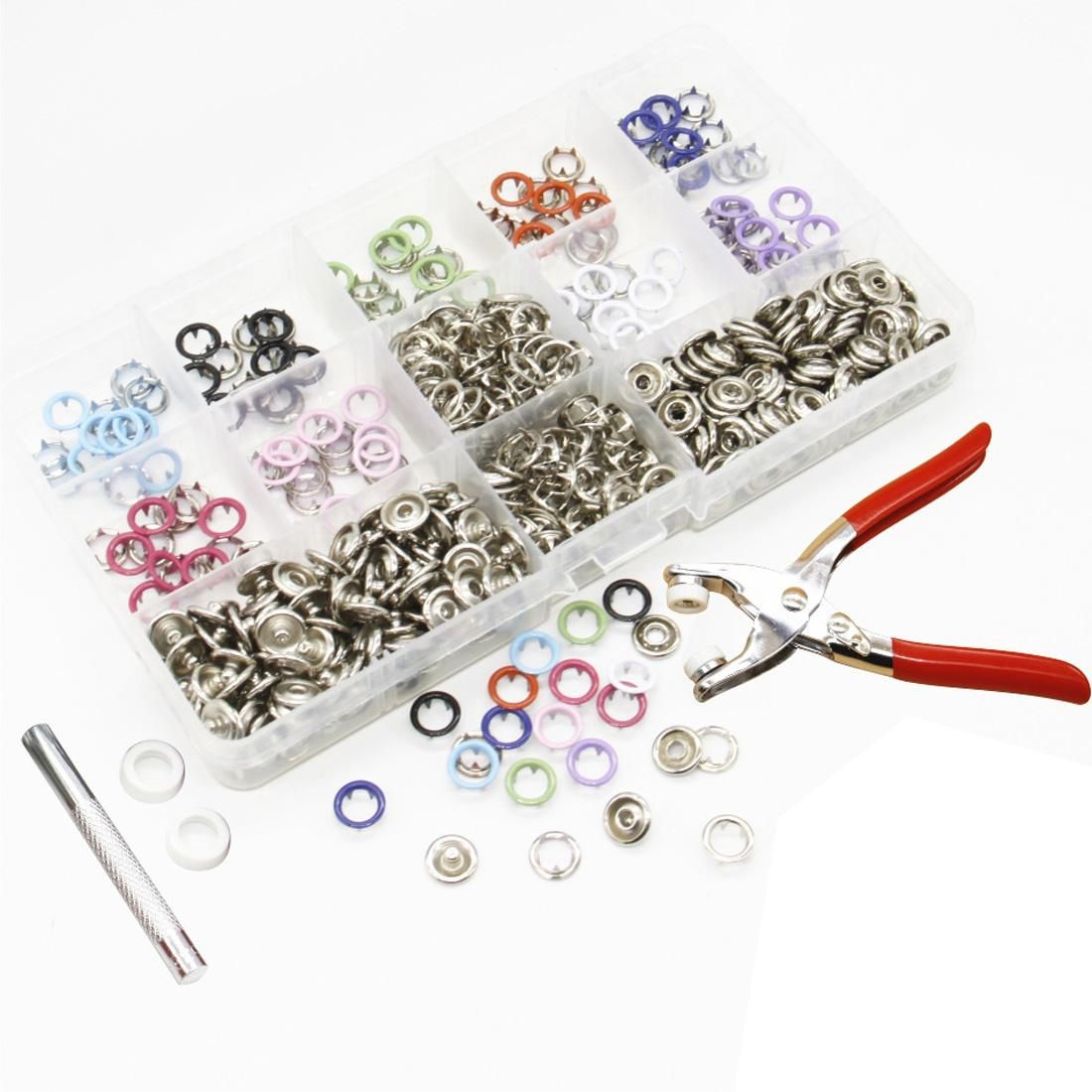 200 Sets Metal Snaps Buttons(9.5mm) with Pliers Press Tool Kit 10 Colors