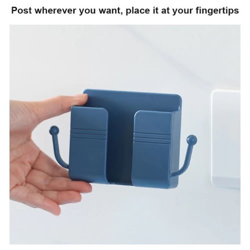 Wall Mount Cell Phone Charger And Remote Holder - Blue