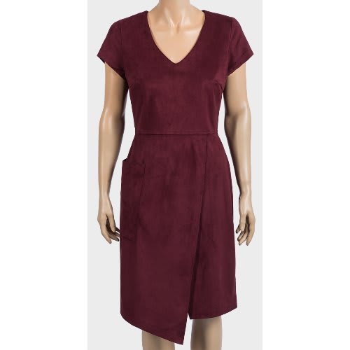 Ladies Asymmetric Suedette Dress- Wine