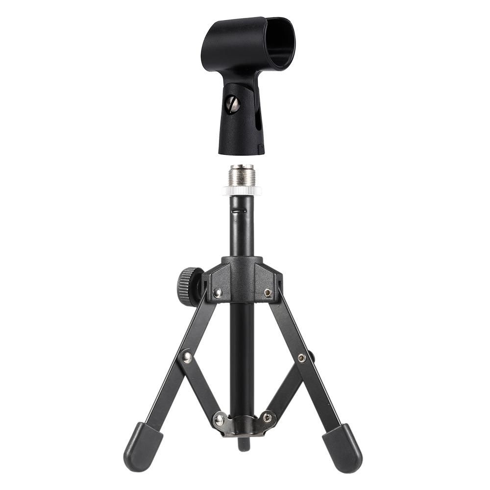 MS-12 Mini Foldable Adjustable Desktop Microphone Stand Tripod with MC5 Mic Clip Holder Bracket for Meeting Lectures Podcasts