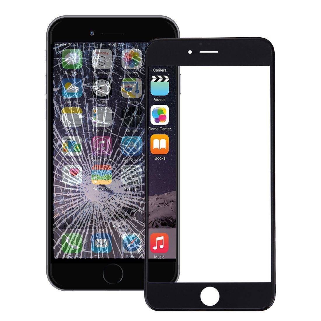 Front Screen Outer Glass Lens With Front LCD Screen Bezel Frame & OCA Optically Clear Adhesive For IPhone 6 Plus(Black)