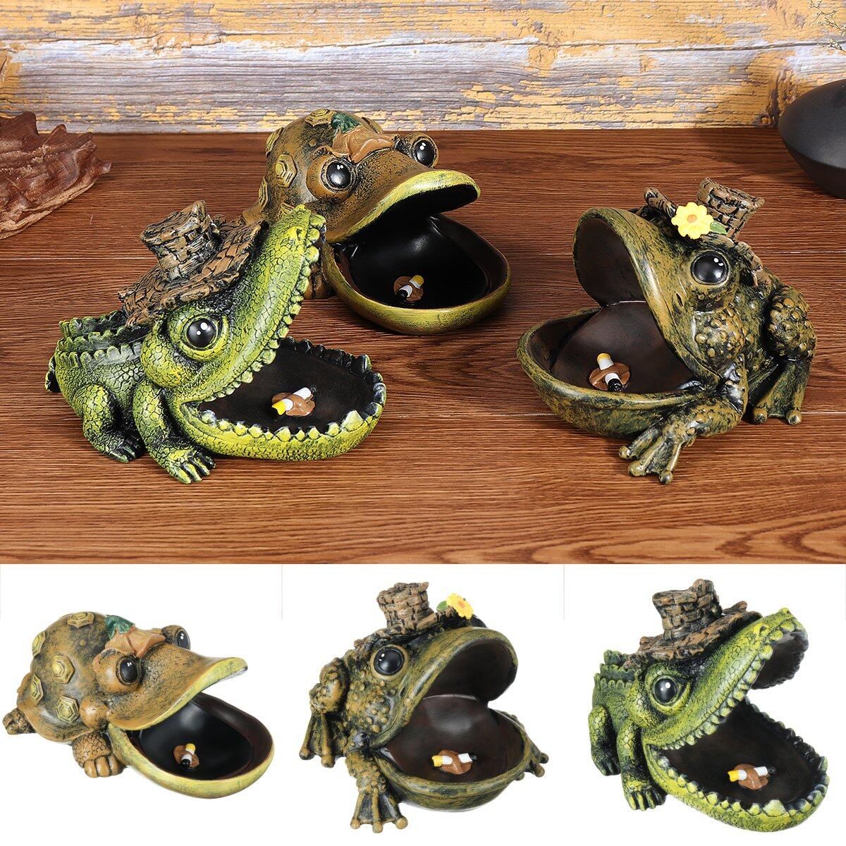 Resin Animal Crocodile Ashtray Home Office Craft Tabletop Ornament Decor Gift 17x10x12cm