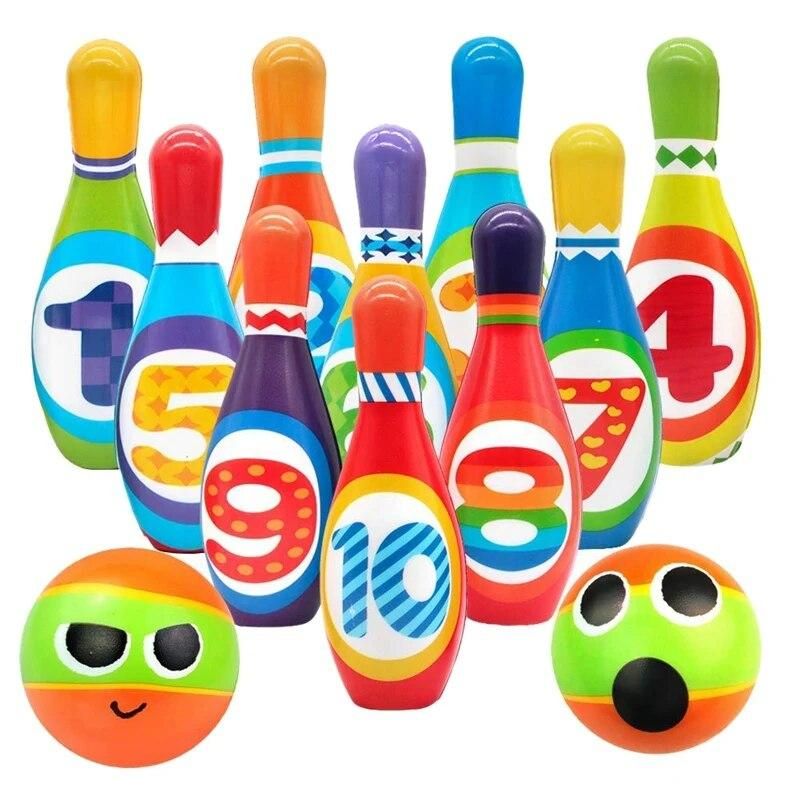 Kids Foam Bowling Set , 10 Indoor Colorful Soft Pins 2 Bowling Balls,Toddlers Toys Printed with Number,Sport Gift for Baby Boys