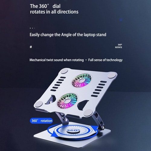 Metal Laptop Stand With Double Fan - 360 Rotational