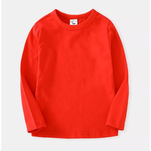 Children's Unisex Cotton Long Sleeve Round Neck Polo - Red