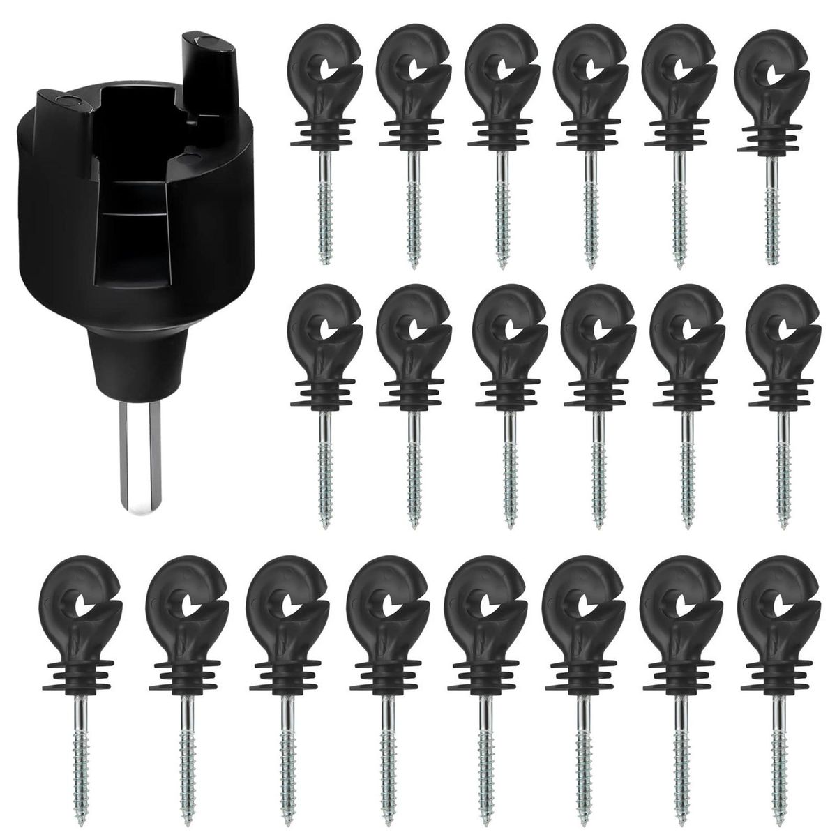 Electric Fence Insulator Set with Self-tapping Screws for Husbandry Black