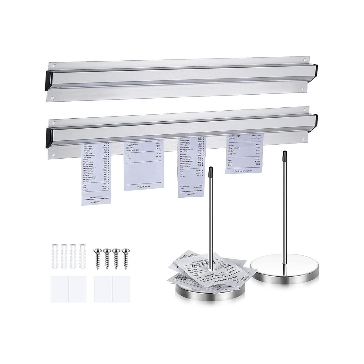 4Pcs Ticket Holder Set Slide Check Rack and Steel Receipt Holder Ticket Stabber for Restaurant Ticket Rail for Cafes Pub
