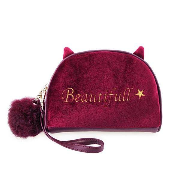 Velvet Cartoon Lovely Style Cosmetic Storage Bags Clutch Purse Wallet For Women# Red Velvet Red {one Size}
